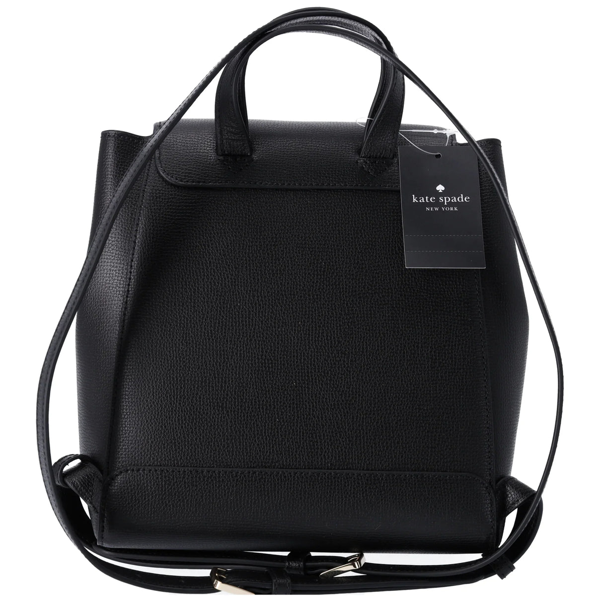 Kate Spade Kristi Refined Grain Leather Medium Flap Drawstring Backpack Black