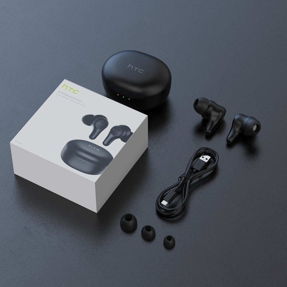 HTC True Wireless Earbuds Plus - Active Noise Cancellation IPX5 Water Resistant Bluetooth 5.0 Headphones with ENC, 24-Hour Playtime, Stereo in-Ear Touch Control Wireless Earphones
