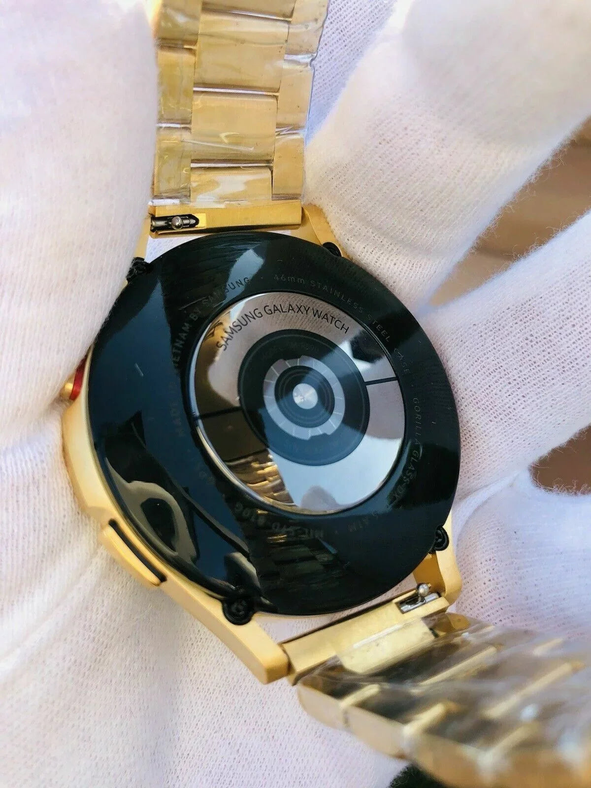 Custom 24k Gold Plated 46mm Samsung Galaxy Watch 4 Gold Bezel Gray Gold Band LTE