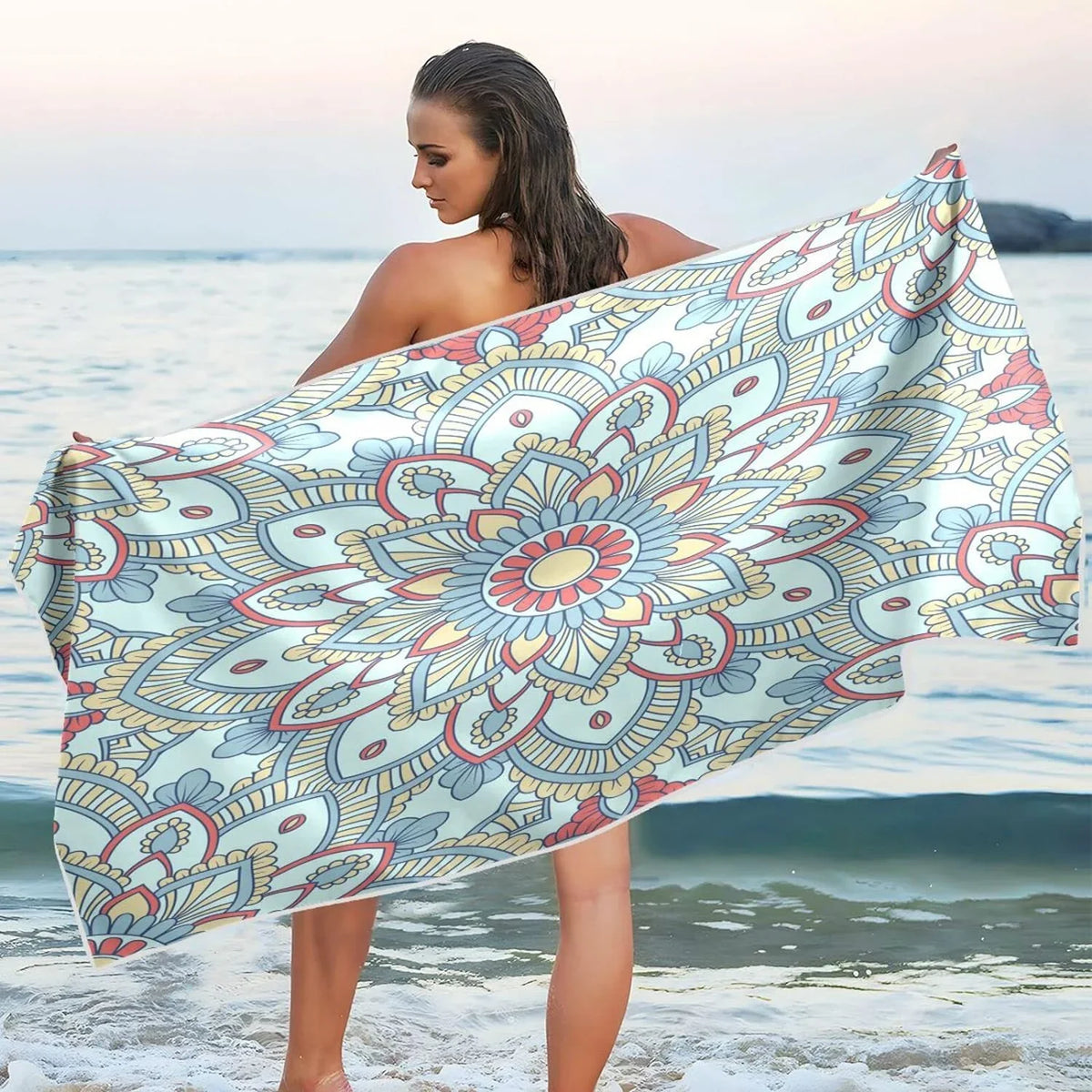 Bestwell Blue Mandala Pattern Beach Towel - Lightweight Compact Oversized Travel Towels - Super Absorbent Quick Dry Towel for Swimming Camping Holiday(600)