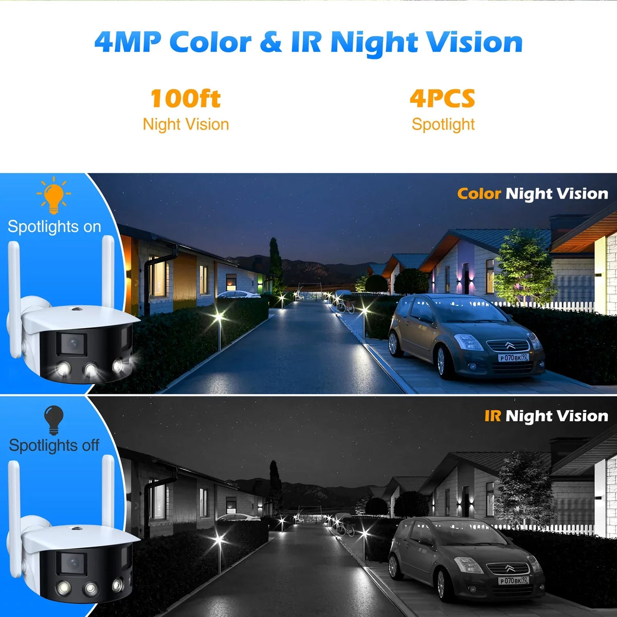 Toguard SC10 2K Wireless Security Camera Outdoor, 180° Ultra-Wide View Dual Lens Bullet Surveillance Camera Wireless Connector