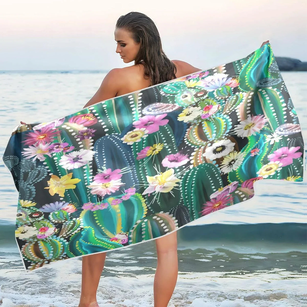 Bestwell Succulent Cactus Beach Towel - Lightweight Compact Oversized Travel Towels - Super Absorbent Quick Dry Towel for Swimming Camping Holiday(251)
