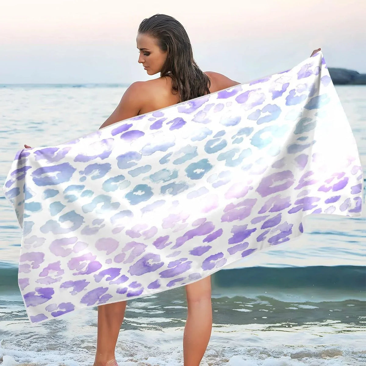 Bestwell Gradient Leopard Beach Towel - Super Absorbent Oversized Travel Towels - Lightweight Compact Quick Dry Towel for Swimming Camping Holiday (405)