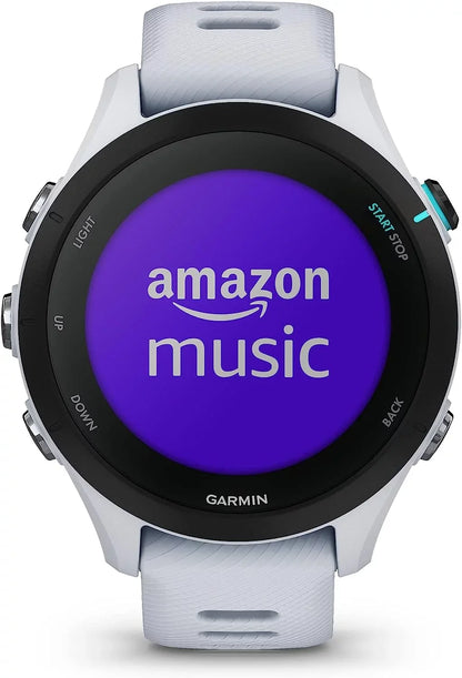 Garmin Forerunner 255S Music, Smaller GPS Running Smartwatch with Music, Advanced Insights, Long-Lasting Battery, Whitestone with Charging Base, Workout Towel, 6Ave Travel & Cleaning Kit