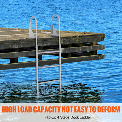 VEVOR Dock Ladder, Flip-Up 4-Step Aluminum Alloy Pontoon Boat Ladder for Ship, Lake, Pool