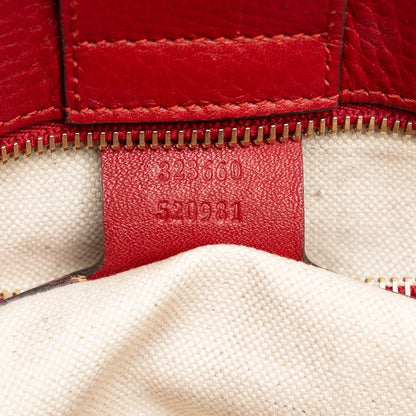 Pre-Owned Authenticated Gucci Medium Bamboo Shopper Calf Leather Red Satchel Unisex (Good)