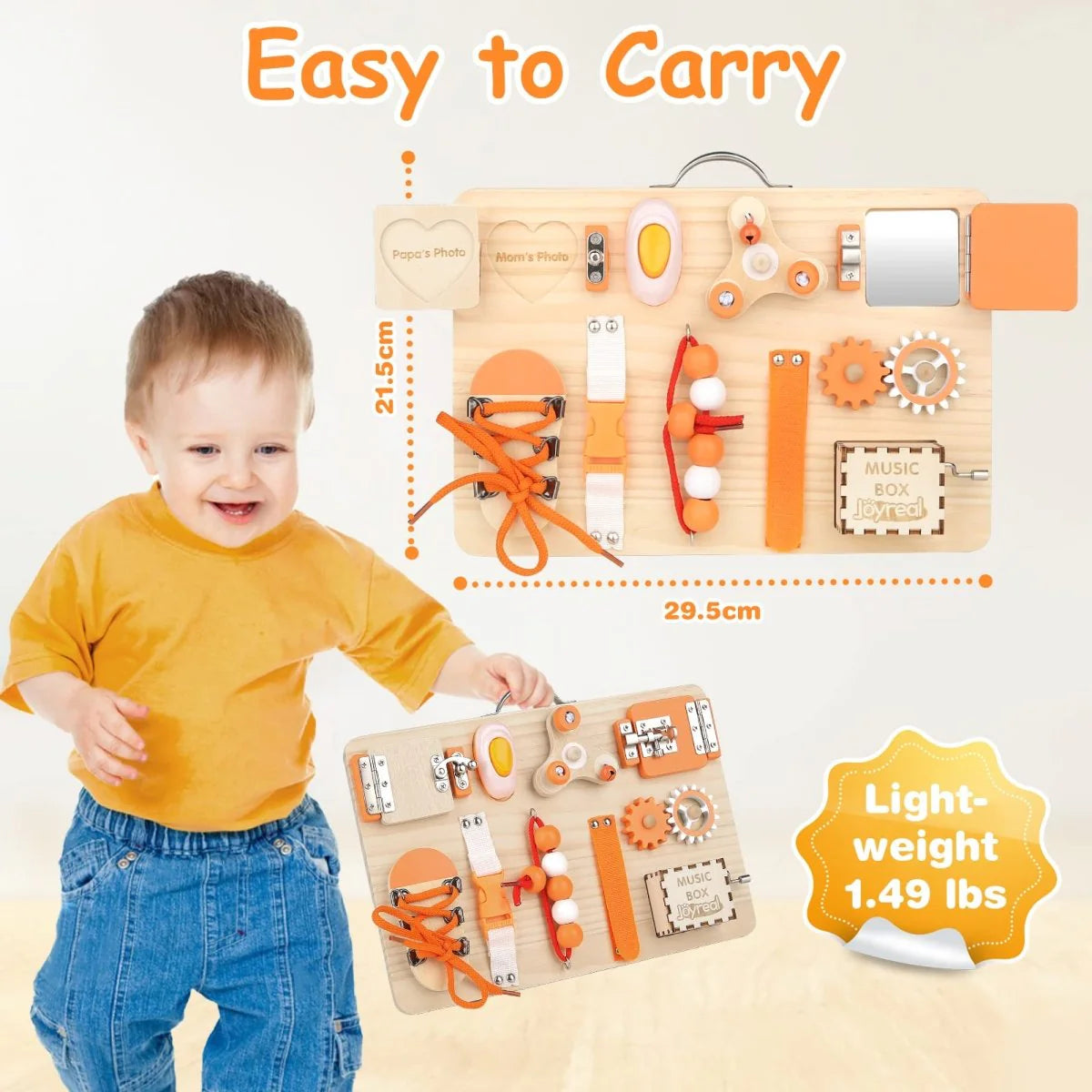 Montessori Busy Board - Interactive Activity Panel for Toddlers 1-3
