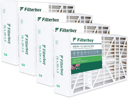 Filterbuy 16x28x6 MERV 13 Pleated HVAC AC Furnace Air Filters for Aprilaire Space-Gard 2400 (4-Pack)
