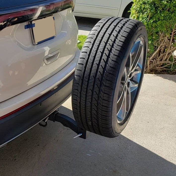 KOJEM Universal Trailer Hitch Spare Tire Carrier Fits All 2" Receivers RV Truck Car Tire Rack 24" High Hitch Spare Tire Mount