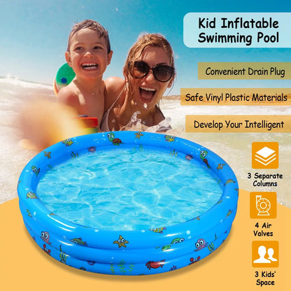 iMounTEK Kid Family Pool, 51x13” Inflatable Swimming Pool for 3 Kids with 4 Bottom Water Drain Plug
