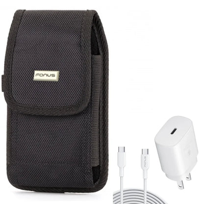 Holster Swivel Case Belt Clip w 6ft USB-C Cable PD Type-C 25W Fast Home Charger for OnePlus 10 Pro - Razer Phone 2 - Samsung Galaxy XCover Pro S9 Plus S8 Plus S22 Ultra Plus S21 Ultra Plus