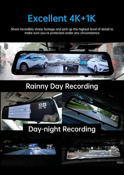 JOMISE K17 Dash Cam 4K GPS 12" Rear View Mirror Camera 2160P Ultra HD Front and Rear Night Vision Parking Assistante 64GB Card