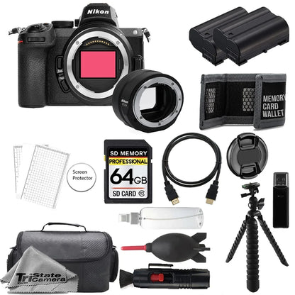 Nikon Z5 Mirrorless Digital Camera (Body) w/ FTZ II Mount Adapter+ 64GB + Extra Battery+ Tripod- Accessory Kit