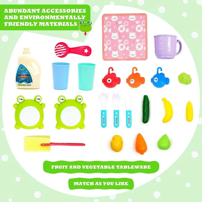 Fangsheng Play Sink with Running Water, Floating Pool Toys & Fishing Game, Kids Pretend Play-Dishwasher Kitchen Play Sink Toy for Boys Girls Toddlers 3-6
