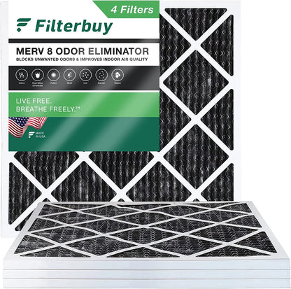 Filterbuy 12x12x1 MERV 8 Odor Eliminator Pleated HVAC AC Furnace Air Filters with Activated Carbon (4-Pack)