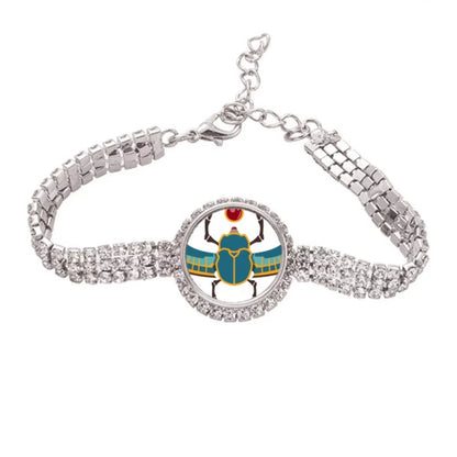 Egypt Red Yellow Blue Beetle Atonism Tennis Chain Anklet Bracelet Diamond Jewelry
