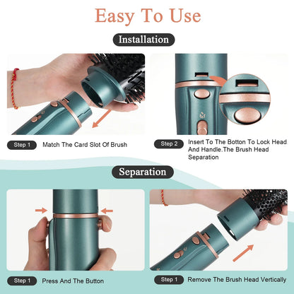 Pretfy Hair Dryer Brush, 5 in 1 Blow Dryer & Volumizer, Negative Ion Detachable Hot Air Brush Set Hair Styler for Straightening/ Drying/ Curling/ Styling
