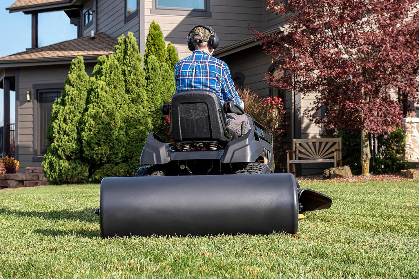 18 x 48 Tow Behind Poly Lawn Roller 550 lbs Weight with Water, Poly Drum and Steel Frame, with Plug. Designed for Lawn and Garden Tractors