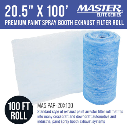 Master Elite Premium Paint Spray Booth Exhaust Filter Roll, 20.5" x 100' - 18 Gram Heavy-Duty Fiberglass Paint Arrestor - Captures Traps Overspray Paint Particles in Car Autobody Refinish Booths