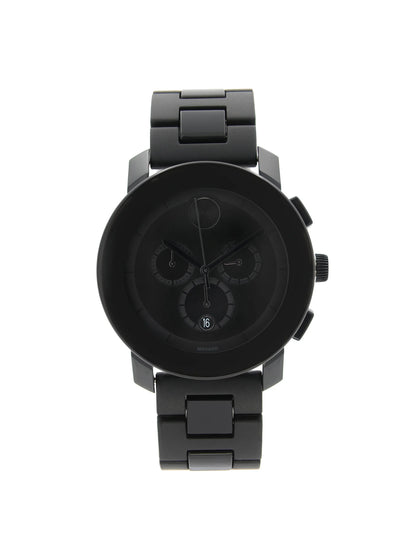 Movado Bold 43mm Steel Plastic Resin Black Dial Quartz Mens Watch 3600048