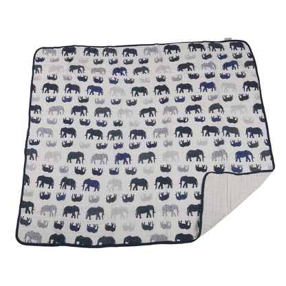 Blue Elephant and Spotted Wave Cotton Muslin Blanket