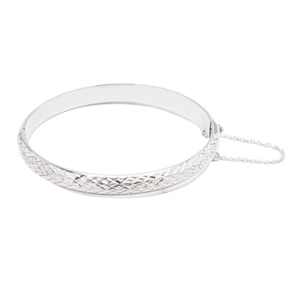 Dolce Giavonna Sterling Silver Crystal-Cut Bangle Bracelet