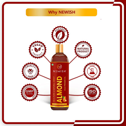 Newish® Badam Rogan Oil | 100% Pure & Natural Cold Pressed Sweet Almond Oil For Hair, Body And Skin, Unrefined 200Ml (Pack Of 1)