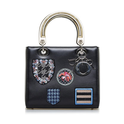 Pre-Owned Authenticated Medium Judgement Lady Dior Calf Leather Black Satchel Unisex (Good)