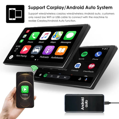 Hizpo Single 1 DIN Rotatable 10.1'' Android 10 Touch Screen With Apple Carplay& Android Auto Car Stereo Radio GPS Navigation Wifi Bluetooth