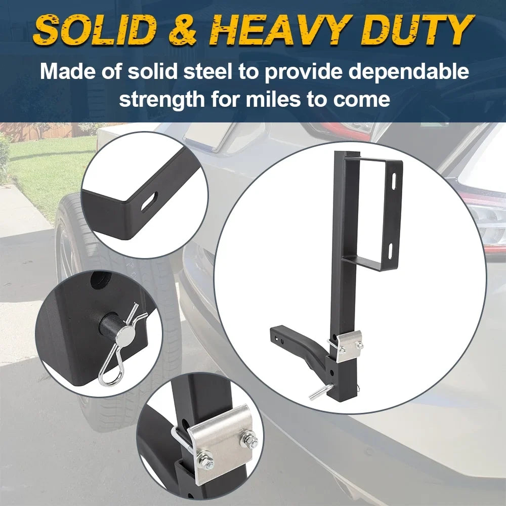 KOJEM Universal Trailer Hitch Spare Tire Carrier Fits All 2" Receivers RV Truck Car Tire Rack 24" High Hitch Spare Tire Mount