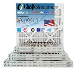 Glasfloss 15x25x1 - MERV 10 -Qty:6 - Furnace Air Filter - Made in USA (Actual Size: 14.5 x 24.5x7/8 inch)