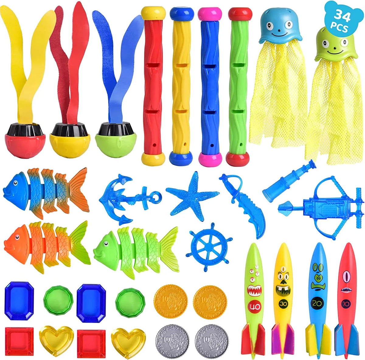 Fun Little Toys 34PCS Swimming Pool for Kids Water Toys for Backyard, Diving Toys for Kids Pool Toys