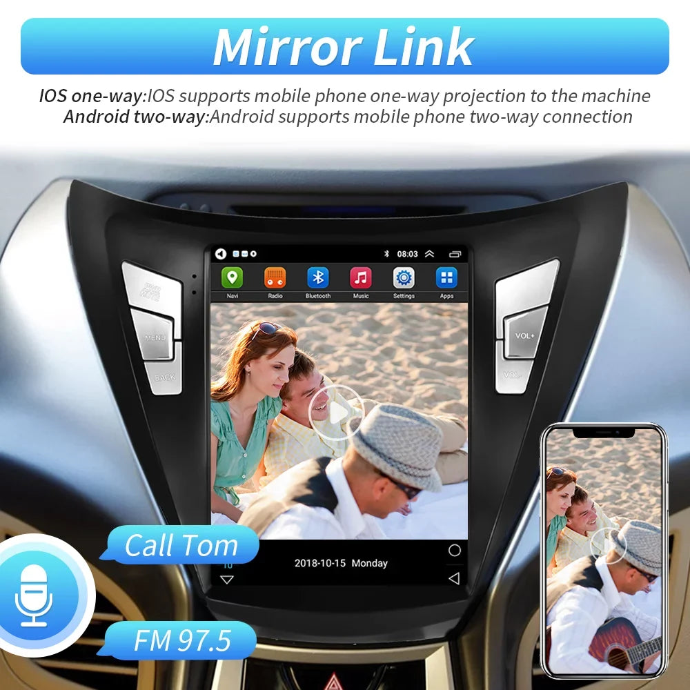 Podofo 2G+64G for Hyundai Elantra 2011 2012 2013 Android 9.7'' Touchscreen Car Stereo Radio Bluetooth FM Mirror Link GPS WIFI USB, with Backup Camera