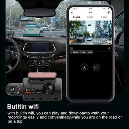 1080P WIFI Dash Cam Front And Rear And Interior 3 Cameras With GPS Dual Lens Car DVR Night DashCam Vehicle Camera Auto