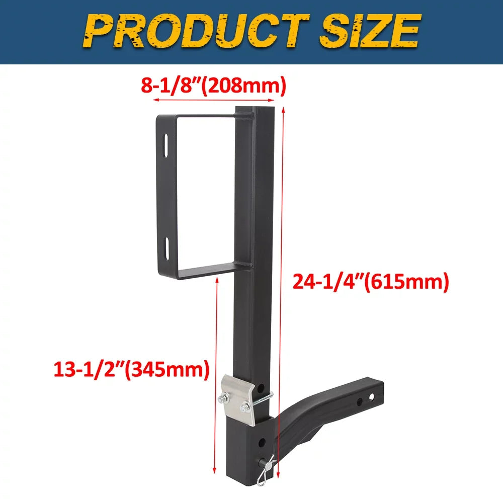 KOJEM Universal Trailer Hitch Spare Tire Carrier Fits All 2" Receivers RV Truck Car Tire Rack 24" High Hitch Spare Tire Mount
