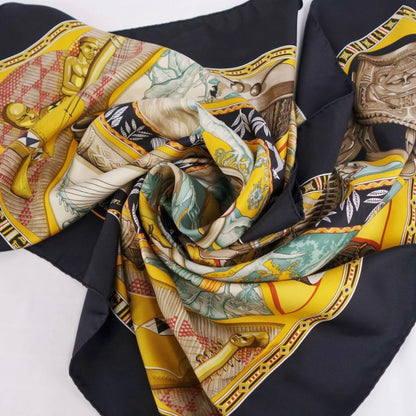 Pre-Owned HERMES Scarf Muffler Carre 90 Au Son du Tam To the sound of tam 100% silk ladies multi color (Good)