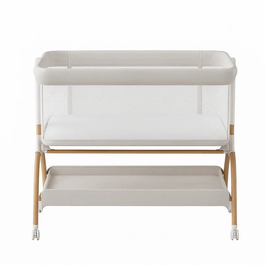 Adjustable Baby Bassinet with Drop-Down Side, Storage, and Mesh