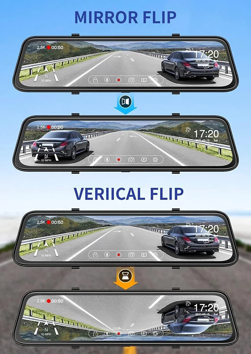JOMISE K17 Dash Cam 4K GPS 12" Rear View Mirror Camera 2160P Ultra HD Front and Rear Night Vision Parking Assistante 64GB Card