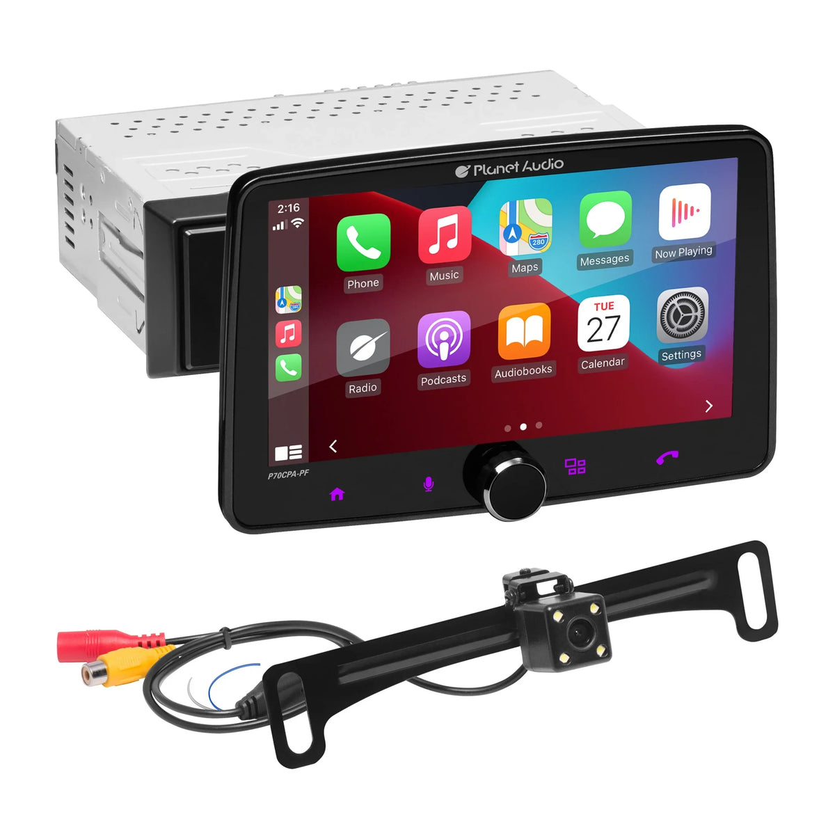 Planet Audio P70CPA-PCF Car Stereo - Apple CarPlay, Android Auto, Single Din, 7 Inch Touchscreen, Bluetooth, No CD DVD Player, AM/FM Radio Receiver, Backup Camera