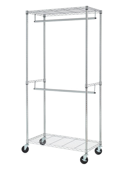 HSS 2-Shelf Garment Wire Shelf Unit with Casters, Steel, Chrome