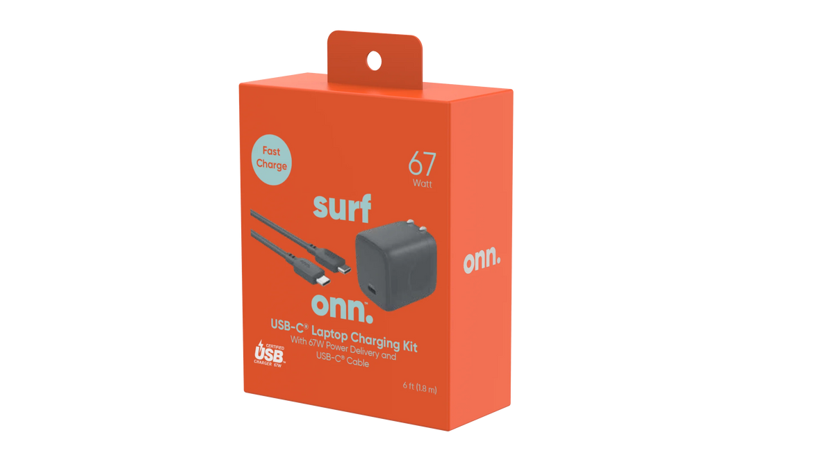 onn. GAN 67W Laptop Charger with 1 USB-C Port, Compatible for Apple,Dell,HP,Asus,Acer,Lenovo,Grey