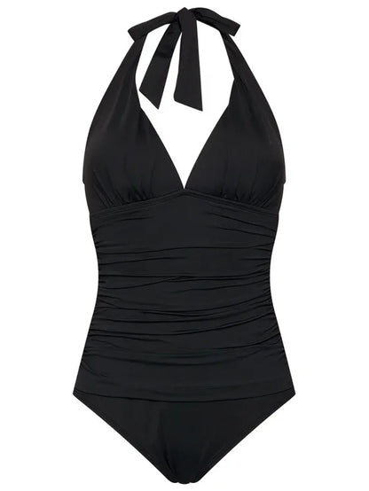 Ralph Lauren BLACK Beach Club Solid Halter One-Piece Swimsuit, US 4