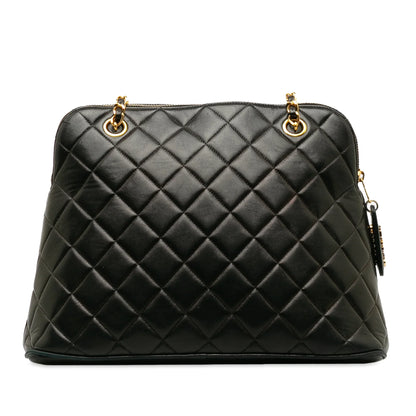 Pre-Owned Authenticated Chanel Quilted Lambskin Dome Shoulder Bag Leather Black Unisex (Good)