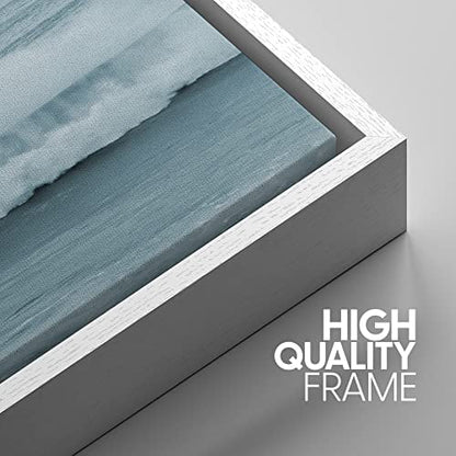 PixonSign Framed Wall Art Set Wide Angle Rushing Ocean Waves and Surfers Nature Wilderness Photography Modern Chic Scenic Modern Art for Living Room, Bedroom, Office - 24"x36"x3 White