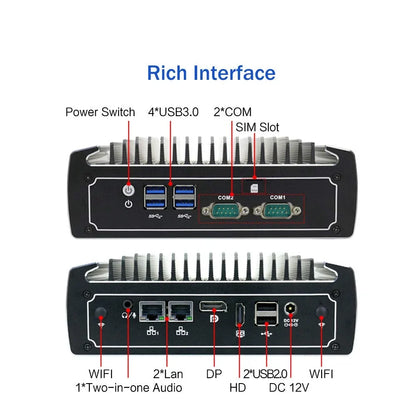 PARTAKER Fanless Mini PC, 4K Powerful Industrial Mini Computer, Core i5 8250U 8th Gen, 4 Cores CPU, 16GB Ram 240GB SSD 1TB HDD, Dual Nic, HD, DP, 4*USB3.0, SIM Card Slot, 2 COM, Windows 10 Pro