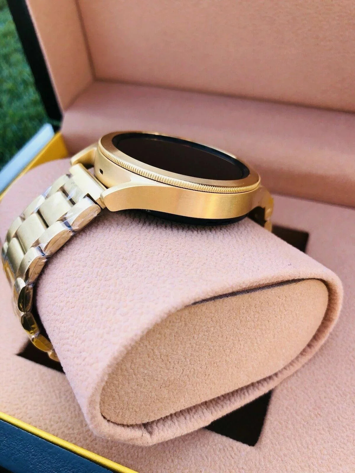 Custom 24k Gold Plated 46mm Samsung Galaxy Watch 4 Gold Bezel Gray Gold Band LTE