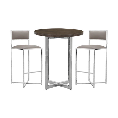 Modus Amalfi 32" Round Bar Table w Wood Top in Taupe