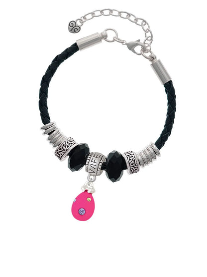 Delight Jewelry Hot Pink Easter Egg with Color Crystal Dots Wife Celtic Knot Leather Bead Bracelet, 7"+2" Extender