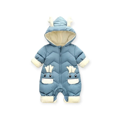 Hooded Baby Romper with Ears Warm Winter Jumpsuit 6M- 3 years