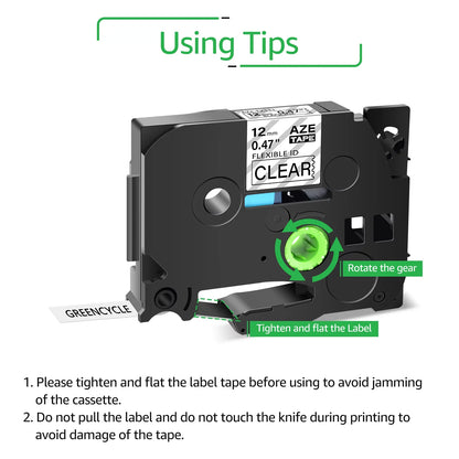GREENCYCLE 5PK Compatible for Brother P-touch 12mm x 8m Black on Clear TZ TZe TZe-FX131 TZ-FX131 TZe-131 TZ-131 Flexible ID Cable Wire Label Tape
